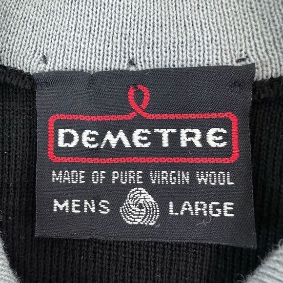 DEMETRE Sweater Mens Large Black 1/4 Zip 100% Wool LS Pullover Sweatshirt VTG - Picture 7 of 8